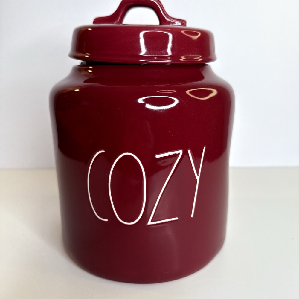 Rea Dunn “Cozy” Ceramic Canister with Lid - Holiday Kitchen Decor Storage Jar